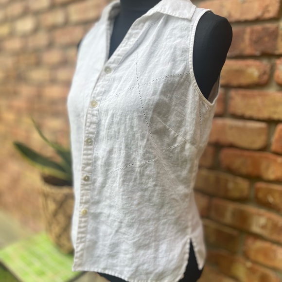 RICHARD MALCOLM IRISH LINEN SMALL WHITE SLEEVELESS BUTTON DOWN SUMMER SPRING TOP - Picture 3 of 13